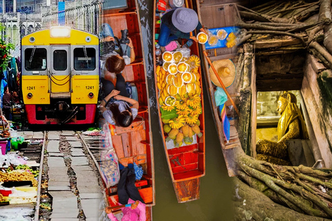 Damnoen Saduak Floating Market, Maeklong Railway, Wat & More