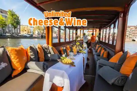 Amsterdam: Paseo en barco por el canal con opción ilimitada de queso y vino