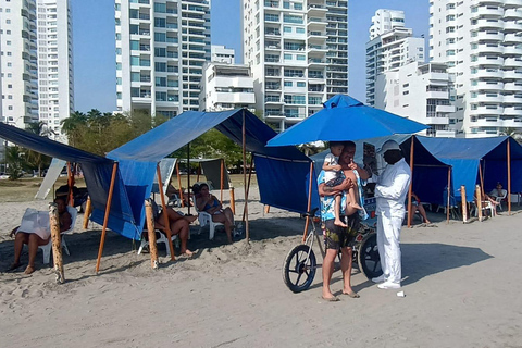 Cartagena: SUN TENT, CHAIRS on Castillogrande beach+LUNCH