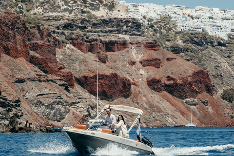 Santorini: License Free, Luxurious Small Boat RentalClassy Half Day trip with Brand New Boat 4,99m