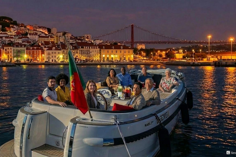 Lisbon Night Luxury Boat Vibes with Drinks & Pizza Lisbon Luxury Cruise Experience with Sangria & Pizza
