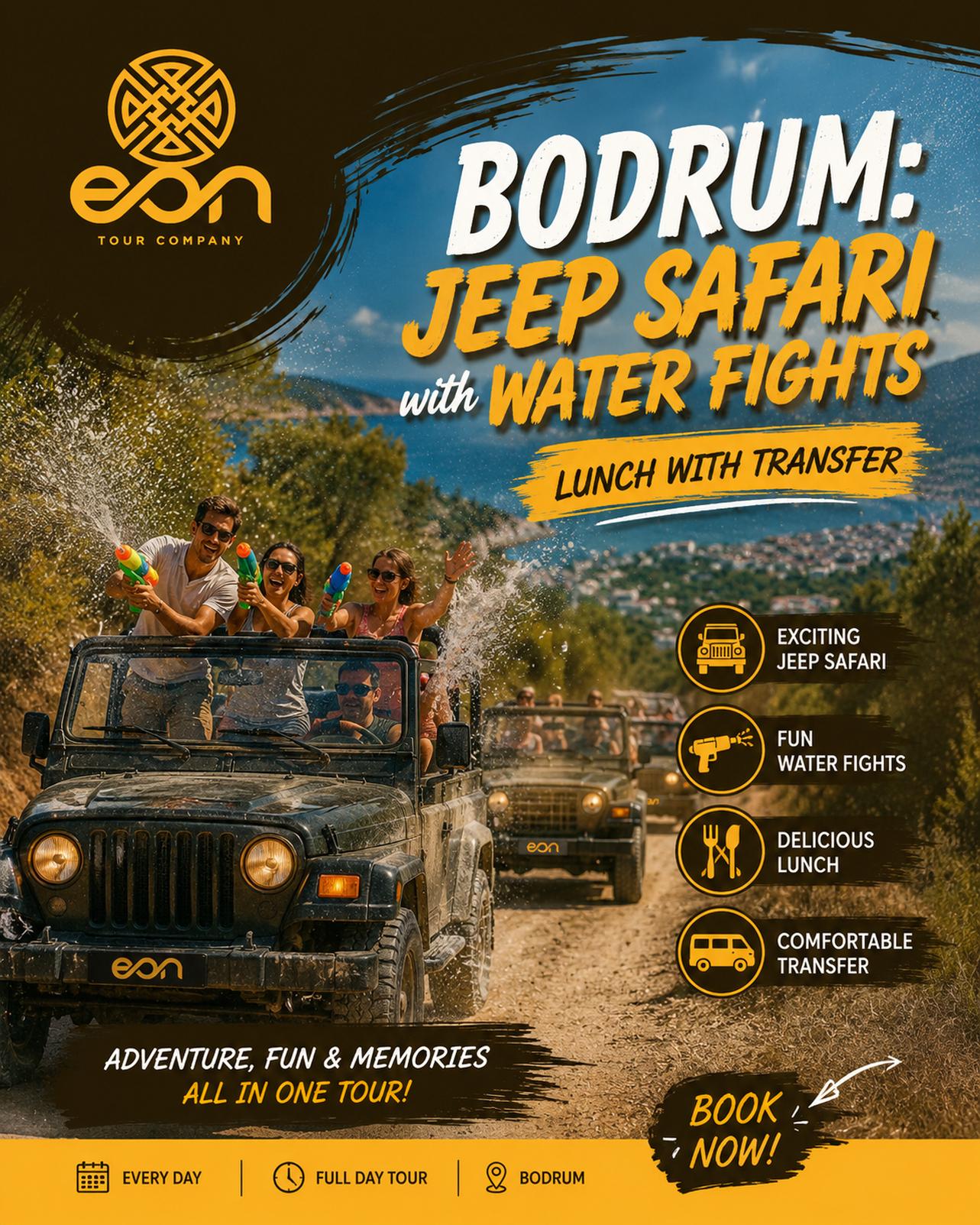 Bodrum: Jeep-Safari mit Wasserschlachten, Mittagessen und Transfer