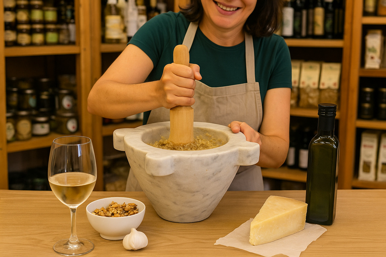 Walnut Pesto Mortar Masterclass with Pasta Tasting and Wine