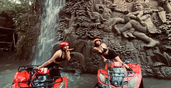 Ubud: ATV Quad Bike through river, rice fields & waterfall