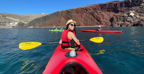 Santorini Sea Kayak: Red Beach, Caves, Snorkeling & Picnic