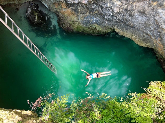 From Montego: Blue Hole Mineral Spring and Rick's Cafe Tour