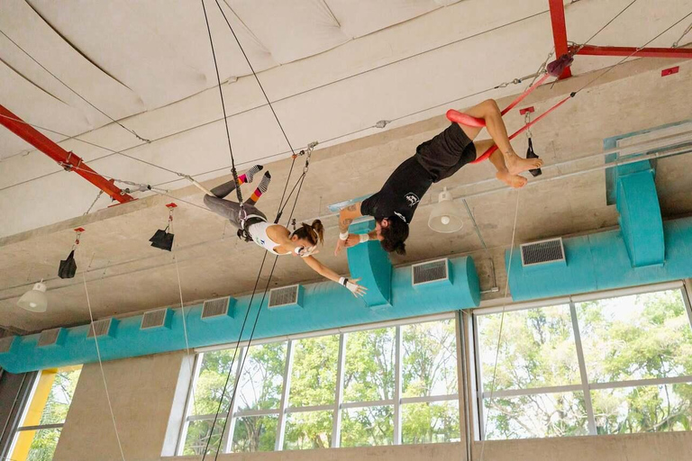 Fly high on a trapeze in the city of Sao Paulo