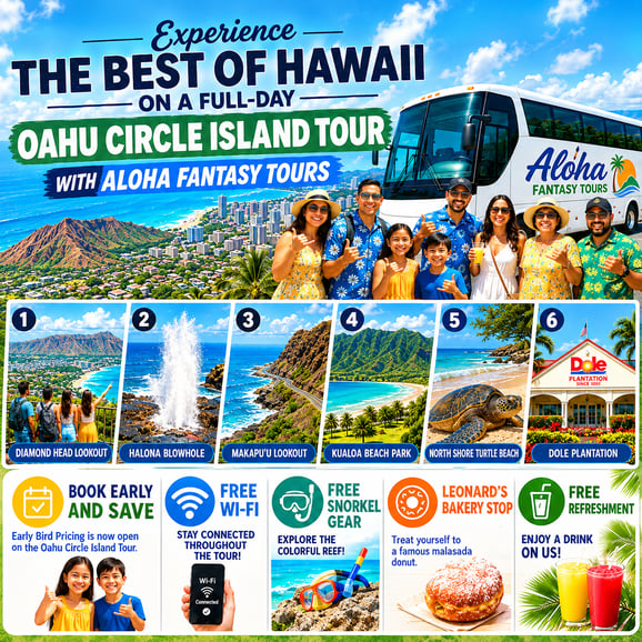 Oahu: Circle Island Full-Day Tour | Beach Stop &amp; Free Wi-Fi