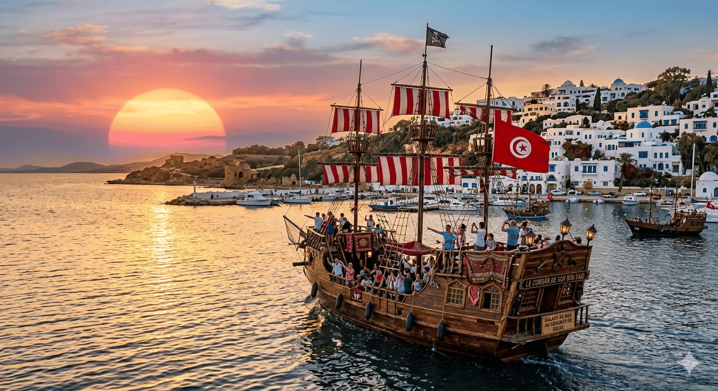 Piratenboot am Golf von Sidi Bou Said & Abendessen an Bord mit Transfer