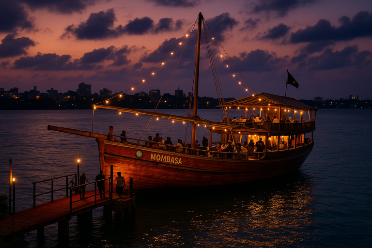 مومباسا: رحلة بحرية مسائية على متن قارب الداو مع عشاءمومباسا: رحلة قارب الداو المسائية مع عشاء