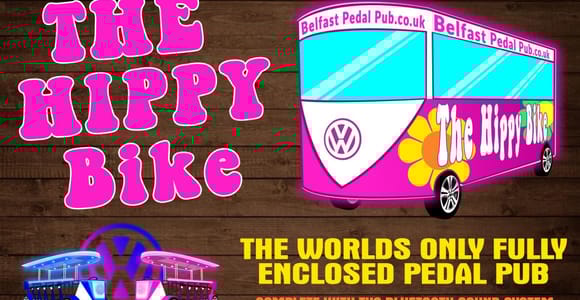 Vollverkleidetes Pink Party Bike rund um Belfast