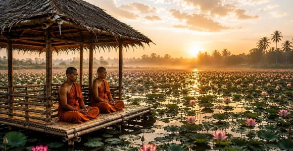Siem Reap: Sunset Monk Blessing, Lotus Lake Boat & Dinner