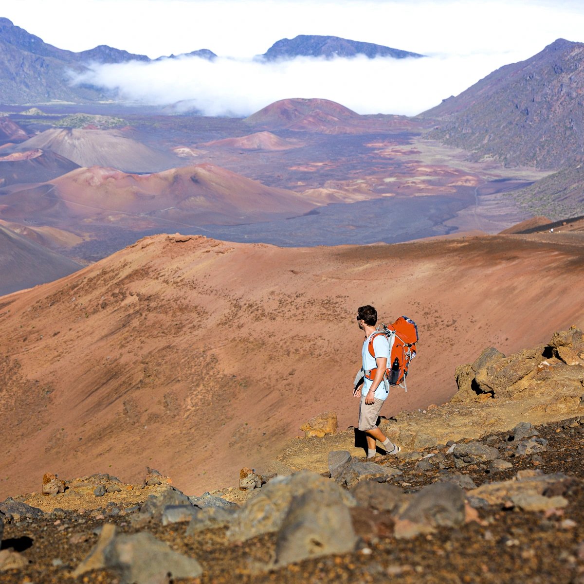 Vibrant sunrise over Haleakala National Park, illuminating the crater.